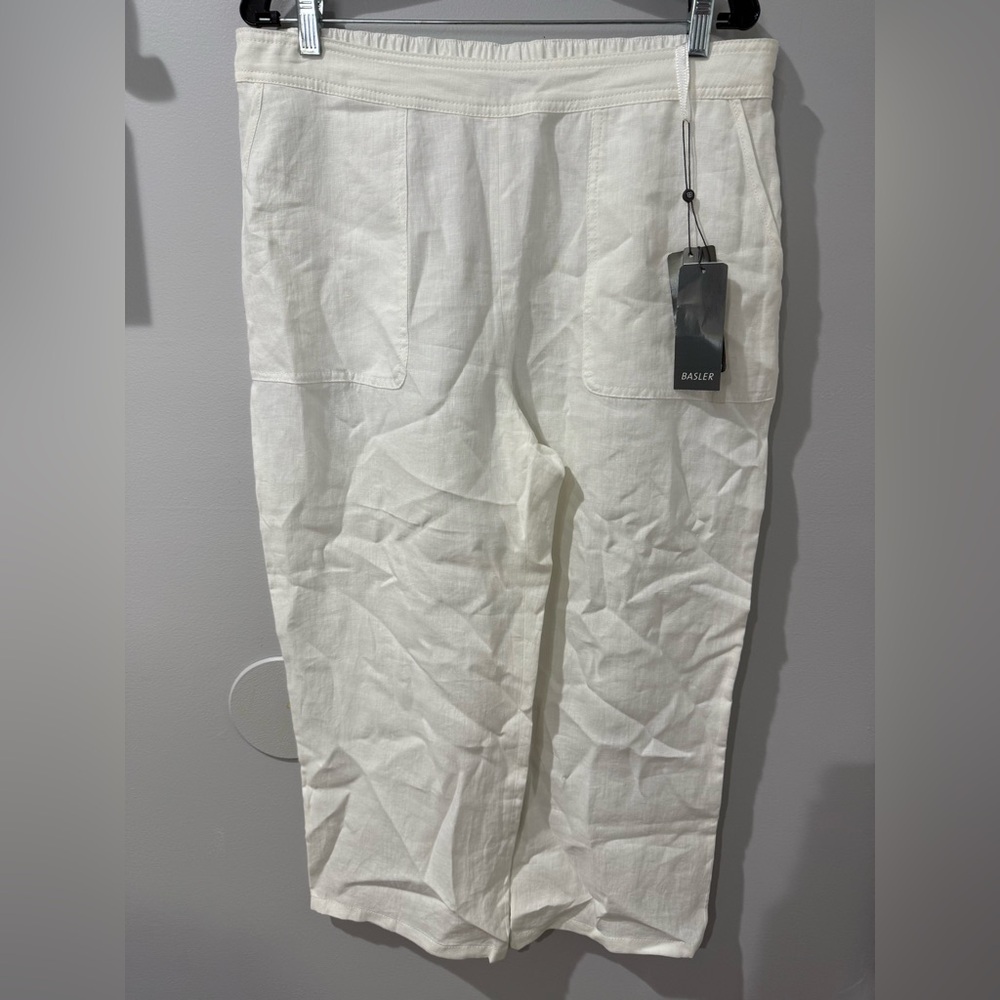 Basler Women's  Cropped‎ Pants Linen Pull-On Wide Leg Stretch Waist Size 42 U